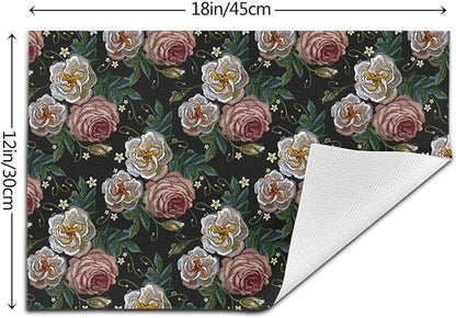 Placemats Set of 4 PVC Woven Place Mats Heat Resistant Easy to Clean for Indoor Outdoor Party Kitchen Dining Table Decoration 12"x18",Embroidered Rose Pattern