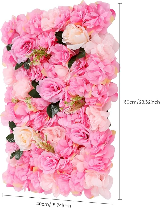12 Pcs Flower Wall Panel Artificial Flower Backdrop 3D Silk Rose Floral Wall Decorative Faux Flower Wall Background Home Decoration