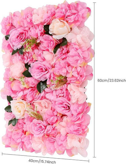 12 Pcs Flower Wall Panel Artificial Flower Backdrop 3D Silk Rose Floral Wall Decorative Faux Flower Wall Background Home Decoration