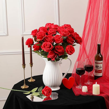 Nubry 24pcs Artificial Silk Roses Bulk,Fake Roses Flower with Stems Realistic Flowers for Wedding Centerpiece Home Party Decor(Red)