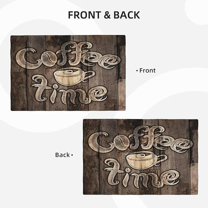 Coffee Linen Table Placemats Set of 6 Coffee Cup Vintage Wooden Print Placemat Indoor Outdoor Party Home Desktop Kitchen Dining Room Decoration 12x18 Inch