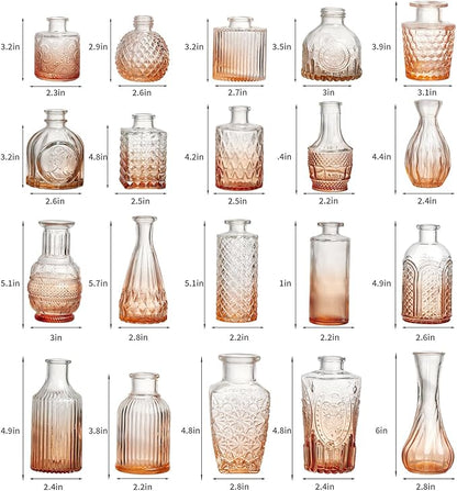 Glass Bud Vase Set of 30 - Small Vases for Flowers in Bulk - Assorted Vintage Crystal Vases for Flowers, Table Centerpieces (Amber, 30 Pcs)