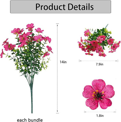 Artificial Flowers for Outdoor,No Fade Fake Plastic Flowers Faux Plants for Decoration Hanging Planters Indoor Outside Garden Porch Window Box Home Wedding Farmhouse,10 Bundles (Rose red - Purple)