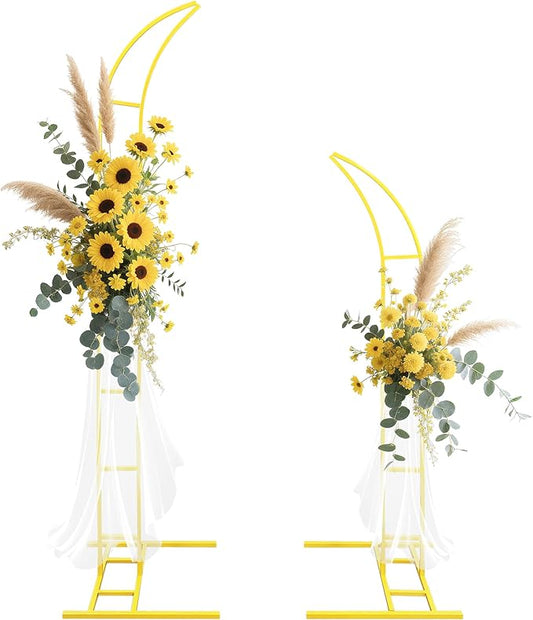 2pcs Curved Wedding Arch Backdrop Stand for Wedding Decor,Metal Balloon Arch for Wedding Ceremony,Bridal Shower,Baby Shower,Engagement Party,Celebration,Garden Climbing Plants Vines 7.8&5.9 FT