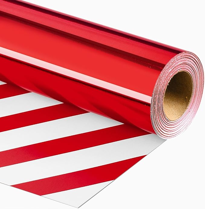 Merture Red Wrapping Paper Roll Reversible - 17 In X 32.8 Ft(46.5 sq.ft.) Metallic Red and Stripe Design Gift Wrap for Christmas, Mothers Day, Wedding, Birthday, Valentines Day, Bridal Shower