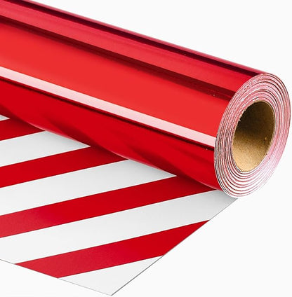 Merture Red Wrapping Paper Roll Reversible - 17 In X 32.8 Ft(46.5 sq.ft.) Metallic Red and Stripe Design Gift Wrap for Christmas, Mothers Day, Wedding, Birthday, Valentines Day, Bridal Shower