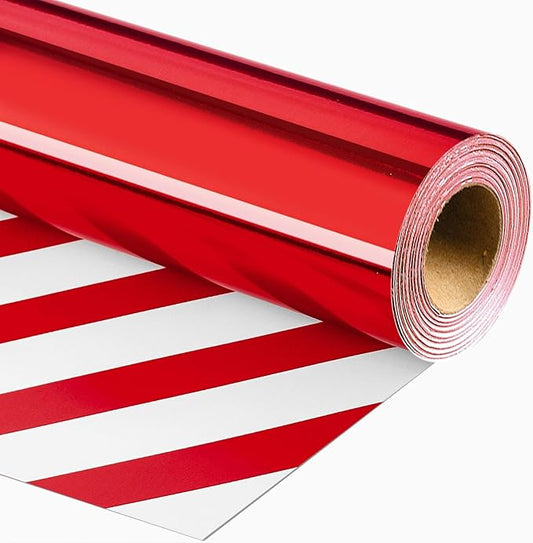 Merture Red Wrapping Paper Roll Reversible - 17 In X 32.8 Ft(46.5 sq.ft.) Metallic Red and Stripe Design Gift Wrap for Christmas, Mothers Day, Wedding, Birthday, Valentines Day, Bridal Shower