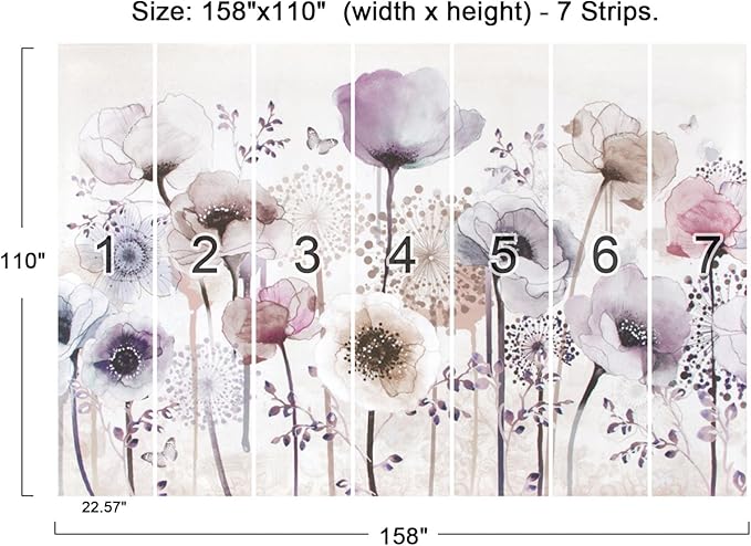 Wall Mural 3D Wallpaper - Bedroom & Living Room Decoration - Pastoral Flowers - 158"x110" (Not Self-Adhesive)