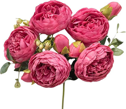 Artificial Peony Stems in Variety of Colors - Silk Faux Floral Home Decor (Hot Pink)
