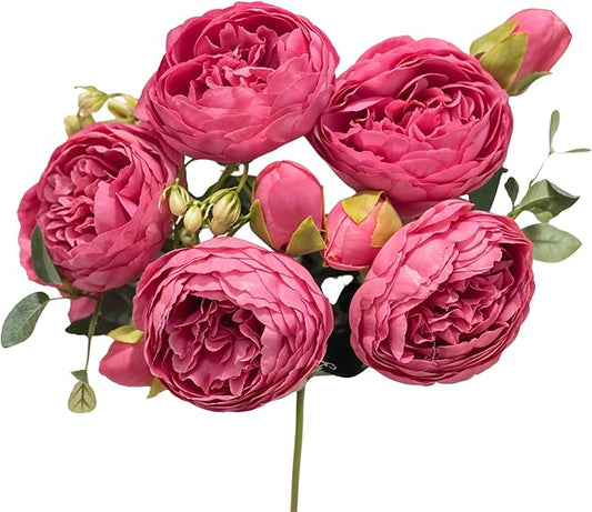 Artificial Peony Stems in Variety of Colors - Silk Faux Floral Home Decor (Hot Pink)