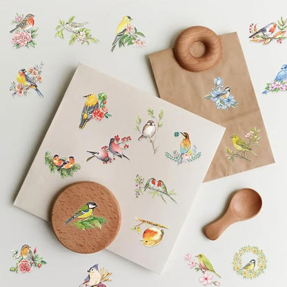 50PCS Watercolor Bird & Flower Stickers, PET Transparent Waterproof Decals for Scrapbooking, Journal Planners, Phone Cases, Laptops, DIY Crafts Decorations - Nature Theme Art Supplies