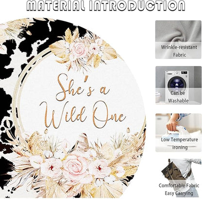 7x5ft She's a Wild One Backdrop for Girl 1st Birthday Party Decorations Holy Cow Highland Cattle Jungle Safari Rainforest Boho Floral Photography Background Bday Banner Photo Shoot Props