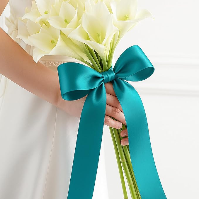 Fullive 1 1/2 Inch Teal Ribbon for Gift Wrapping, 30 Yards Christmas Ribbon, Polyester Satin Ribbons for Crafts for Birthday Graduate Christmas Decoration DIY Bows Wrapping Bouquet Floral Arrangements