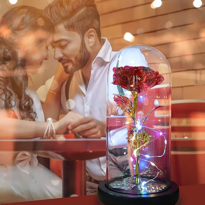 QUELIEN Christmas Rose Flower Gifts for Mom,Artificial Flower Lasts in A Glass Dome, Unique Gifts is for Mothers Day,Christmas,Anniversary(Red)