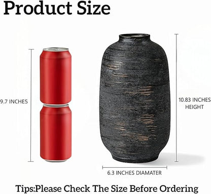 Black & Tall Ceramic Rustic Vase, 10.8 Inch Large Textured Flower Vase, Farmhouse Decorative Floral Pottery for Home Decor Table Living Room Entryway Mantel Bedroom Bathroom Kitchen (Black Bronze)