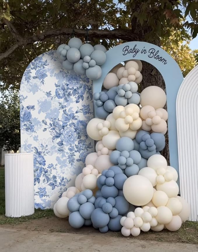 Arch Backdrop Cover Baby in Bloom Baby Shower Arch Stand Spandex Fabric Cover Blue Flowers Floral Pink Bows Girls Birthday Party Baptism Decorations (4X7.2ft,G-3854)