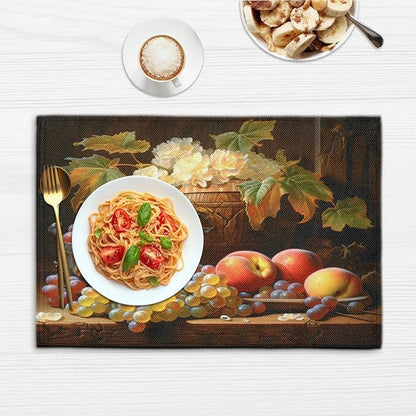 Grape Placemats, Place Mats Set of 4, Heat Resistant Place Mats, Washable Table Mats for Dining Table, Non-Slip Stain Resistant Kitchen Table Placemats, Floral Vintage Fruit Rustic