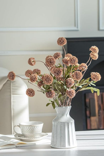 Laelfe Artificial Kiku Flower - 5 Pcs Fake Pompon Mums Silk Small Chrysanthemum Faux Ball Fall Flower Stem Decor for Autumn Wedding Filler DIY Bouquet Centerpieces Arrangements Shower (Coffee)