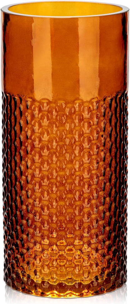 Amber Glass Cylinder Vase for Flowers, 8.7" x 4" Thickened Votive Candle Holder Modern Hydroponic Ornament for Home Living Room Wedding Centerpieces Office Table Decor