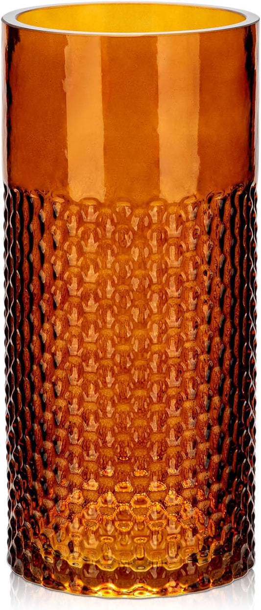 Amber Glass Cylinder Vase for Flowers, 8.7" x 4" Thickened Votive Candle Holder Modern Hydroponic Ornament for Home Living Room Wedding Centerpieces Office Table Decor