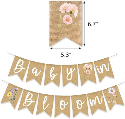 Wild Flower Baby In Bloom Banner Little Floral Theme Burlap Sign Boho Baby Shower Decoration