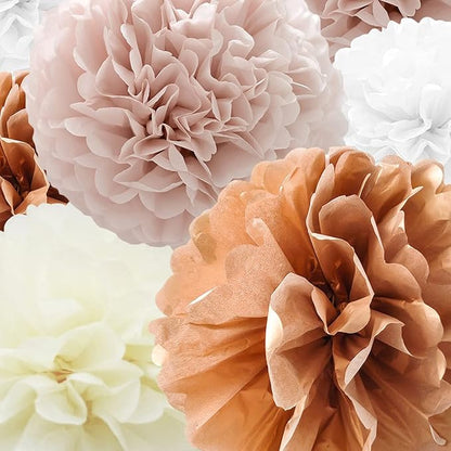 Tissue Paper Pompoms Paper Flower 22 Pcs Dusty Pink,Rose Gold,Ivory,White Paper Flower Ball for Birthday Bachelorette Wedding Baby Shower Bridal Shower Party Decoration