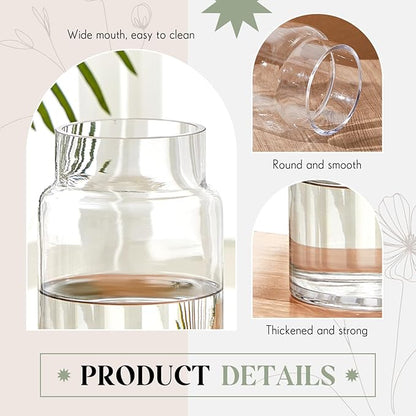 2 Pcs 9 Inch Large Glass Vase for Bouquet Wide Mouth Vase for Centerpieces Large vase for Flowers Modern Glass Vases for Wedding Home Dining Table Decor(H: 9” W: 6")