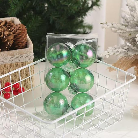 60MM Iridescent Plastic Ball - 6PCS Xmas Ornament Balls Set, Plastic Iridescent Decorative Hanging Ornaments for Xmas Tree Wedding Valentine's Day Party Decorations(Green)