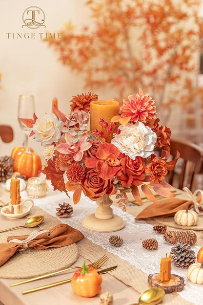 TINGE TIME Fake Flowers Artificial Flowers Peonies Bulbous Chrysanthemum Daisy Hydrangea Sunflower Violets Dahlia Daffodils Epiphyllum Orchid Cherry Blossom Camellia Leyaron (Terracotta Orange)