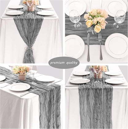Fivenl 12 Pack Cheesecloth Table Runner 35x72 Inch Boho Gauze Table Runner Rustic Cheese Cloth Long Table Runner Romantic Table Runner for Wedding Bridal Shower Birthday Party Table Decor (Gray)