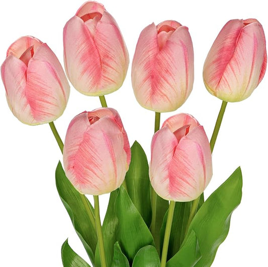 6PCS 23" Fake Tulip Flowers Artificial Pink Tulips Long Stem Faux Flower, Silk Flower Décor for Floral Arrangement Home Farmhouse Wedding Decoration