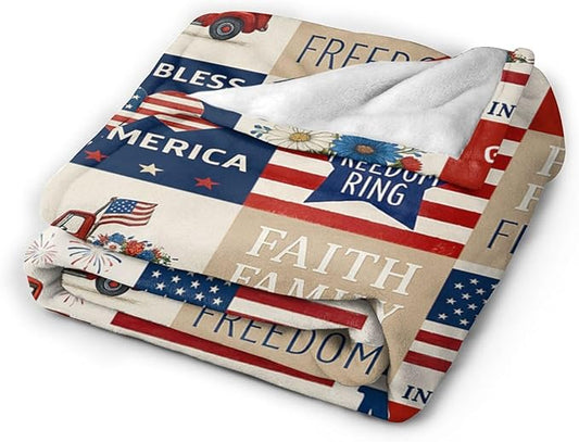 American Flag Blanket Patriotic Throw Blanket National Flag Soft Cozy Fleece Fuzzy Stuffed Plush Flannel Gifts for Girls Women Boys Kids Adults60 X80