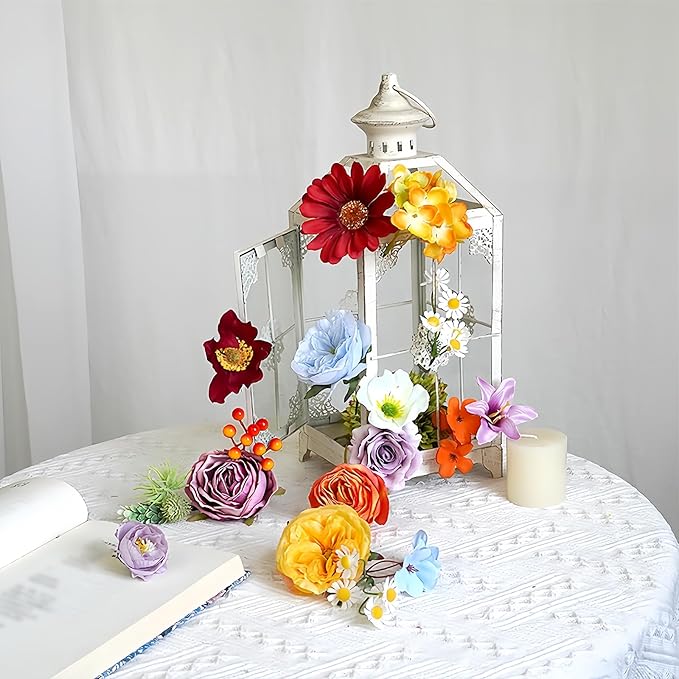 38pcs Artificial Flowers Bouquets Box Set for DIY Bridal Wedding Shower Decorations Rainbow Colorful Fake Floral Arrangements for Party Table Centerpieces Home Decor Indoor Outdoor