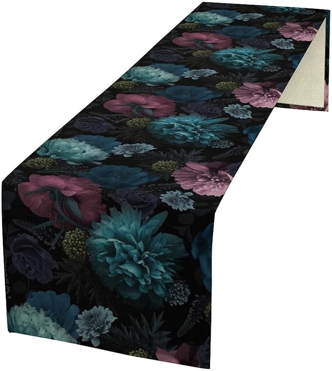 Gothic Flowers Table Runner,Vintage Garden Floral Prints Table Runner for Home Kitchen Table Dining Indoor Outdoor Party Decor 13x90 Inch