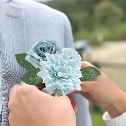 Artificial Flowers Combo Box Set Gradient Color Flower Leaf with Stems for DIY Wedding Bouquets Centerpieces Baby Shower Party Home Decorations(Dusty Blue)