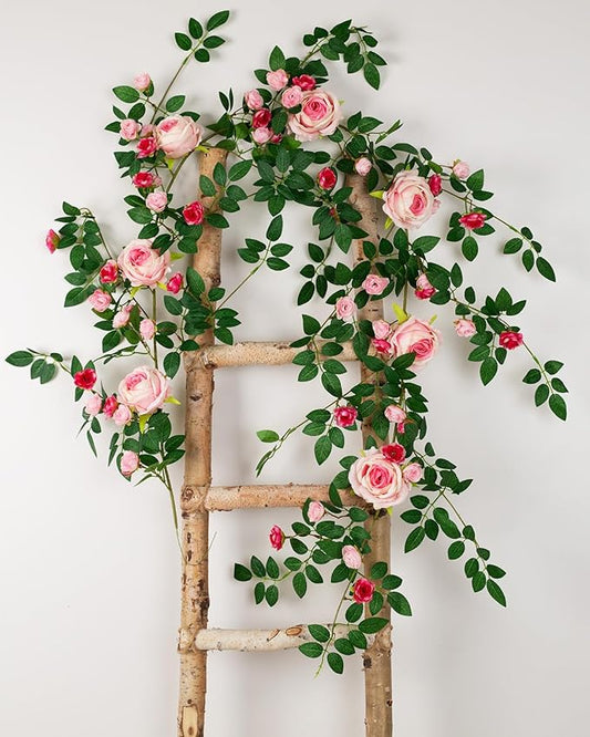 6FT Bendable Flower Garland, Artificial Rose Vine Hanging Floral Garland Decoration for Weding Home Room Wall Decor (Pink, 1pcs)