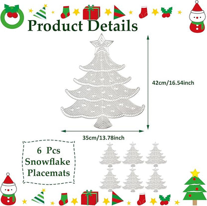 Lot of 6 Christmas Placemats, Placemats Decorations Table Mats Hollow Out Vinyl Place Mats for Dining Table Setting Kitchen Table Mats Christmas Decoration (Silver Christmas Tree)