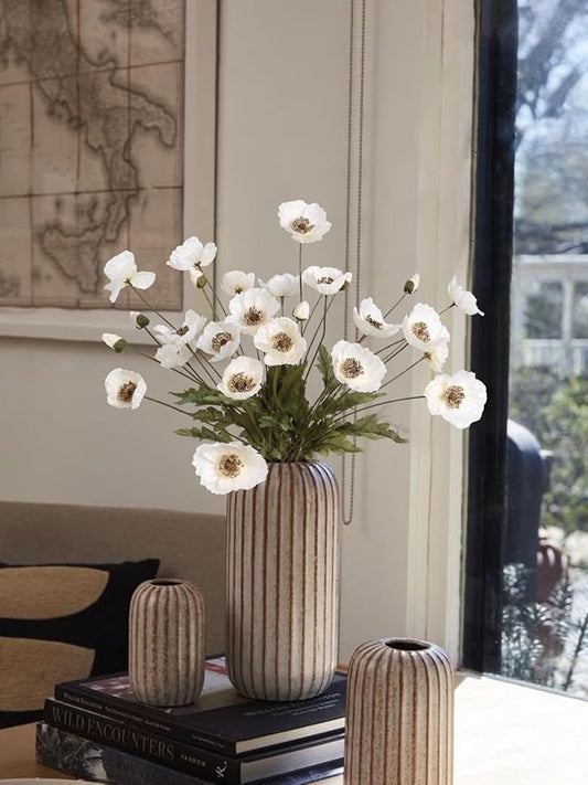 IPOPU White Artificial Poppy Flowers 6pcs Poppies White Artificial Flowers with Stems Silk Flower Arrangements for Wedding Centerpieces for Home Table Bridal Shower Party Decorations (White)