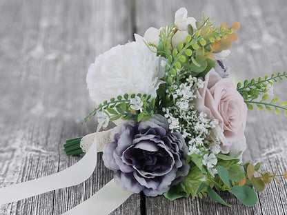 Wedding Bouquets for Bride, Purple & Ivory & Pink Bridal Bridesmaid Wedding Flowers, Artificial Toss Rose for Civil Ceremony, Multicolor, Home Decor