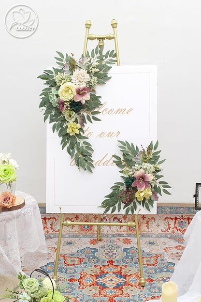 Pack of 2 Wedding Arch Decorations Artificial Hanging Flowers Floral Swag for Wedding Welcome Sign Backdrop Balloon Arch Home Party Bridal Ceremony Reusable (Kelly Green)
