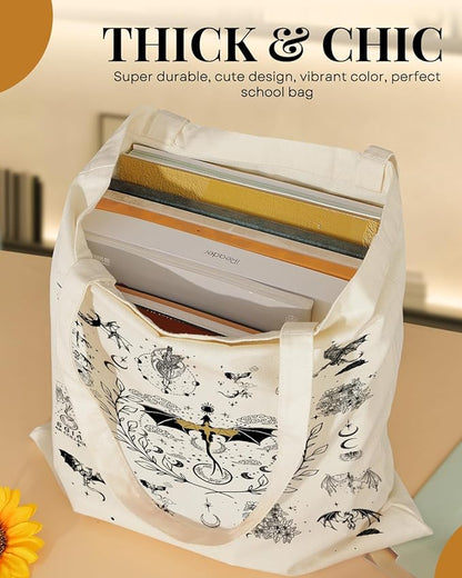 AUSVKAI Canvas Tote Bag Aesthetic for Women, Fourth Wing Reusable Grocery Bag 4th Wing Cotton Bags for Shopping Beach Trendy Retirement Gifts