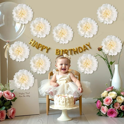 PATTEPOINT 12PCS White Paper Flowers Decorations for Wall Giant Tissue Paper Flowers 12'' White Giant Crepe Artificial Flowers Large Flowers for Wedding Birthday Baby Shower Party Home Decor Supplies