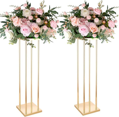 Set of 2 Wedding Centerpieces Geometric High Gold Vases - 31.5" Artificial Flower Display Stand for Wedding Christmas Carnival Party Dinner Event Hotel Home Decor Arrangement