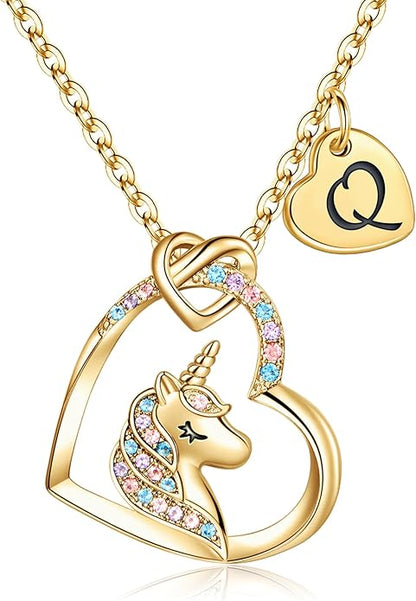 Hidepoo Stocking Stuffers for Teen Girls Kids - Colorful CZ Heart Pendant Initial Unicorn Necklaces for Girl Jewelry Birthday Gift Christmas Gifts for Grandkids Girls Kid