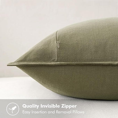 MIULEE Decorative Linen Pillow Covers 18x18 Inch Light Olive Green Boho Farmhouse Neutral Couch Throw Pillows for Bed Pack of 2 Accent Modern Pillowcase Summer Sofa Livingroom Home Decor