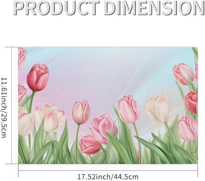 PVC Placemats Set of 4 Flower Tulip Pink Wipeable Table Mats Washable Heat Resistant Non Slip Vinyl Dining Table Mat for Kithen Indoor Outdoor Patio Farmhouse Place Mats Decorative