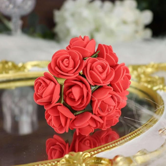 Efavormart 48 Roses | 4" Tall Burgundy Real Touch Artificial DIY Foam Rose Flowers with Stem, Craft Rose Buds