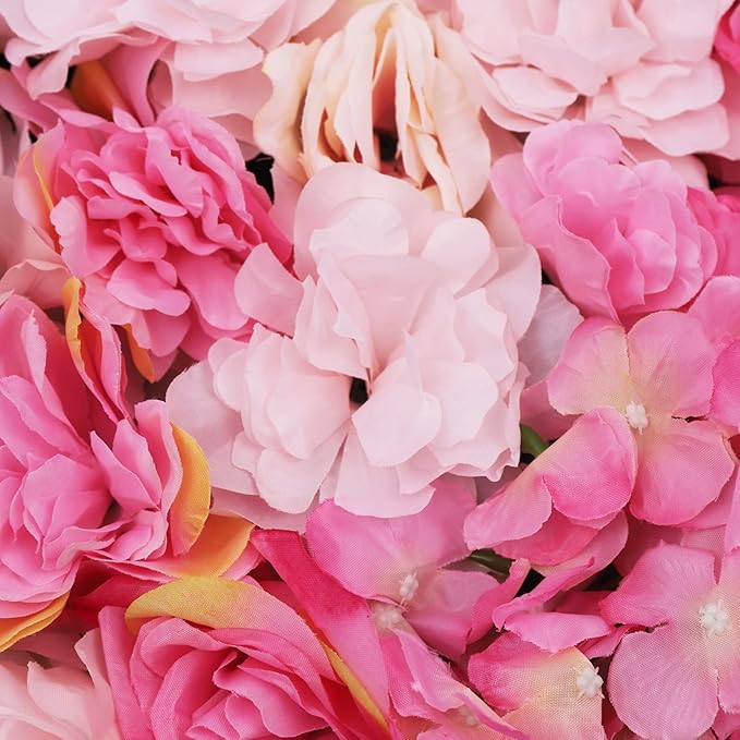 6 Pcs Artificial Flower Wall Panels 60x40cm 3D Flower Background for Wall, Wedding Flower Decorations Wall Silk Rose Panels for Photo Areas, Stage Background Wall(Dahlia + Rose Red Rose)