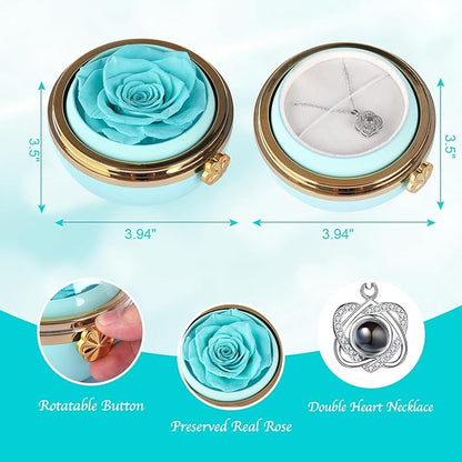 Preserved Real Rose with Heart Necklace , Eternal Flowers Gifts for Women, I Love You Gifts for Mom Wife Grandma Girlfriend, Christmas Valentines Mothers Day Anniversary Birthday Gifts Ideas (blue)