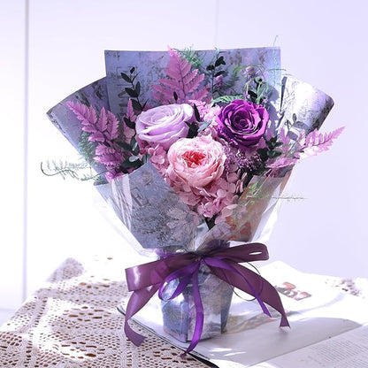 Preserved Roses Bouquets,Flowers for Delivery, Eteranl Purple Rose Bouquets Long-Lasting Real Flowers,Birthday Flowers Gifts for Mom Women Friends, Mothers Day for Grandma Wife Her(Purple)